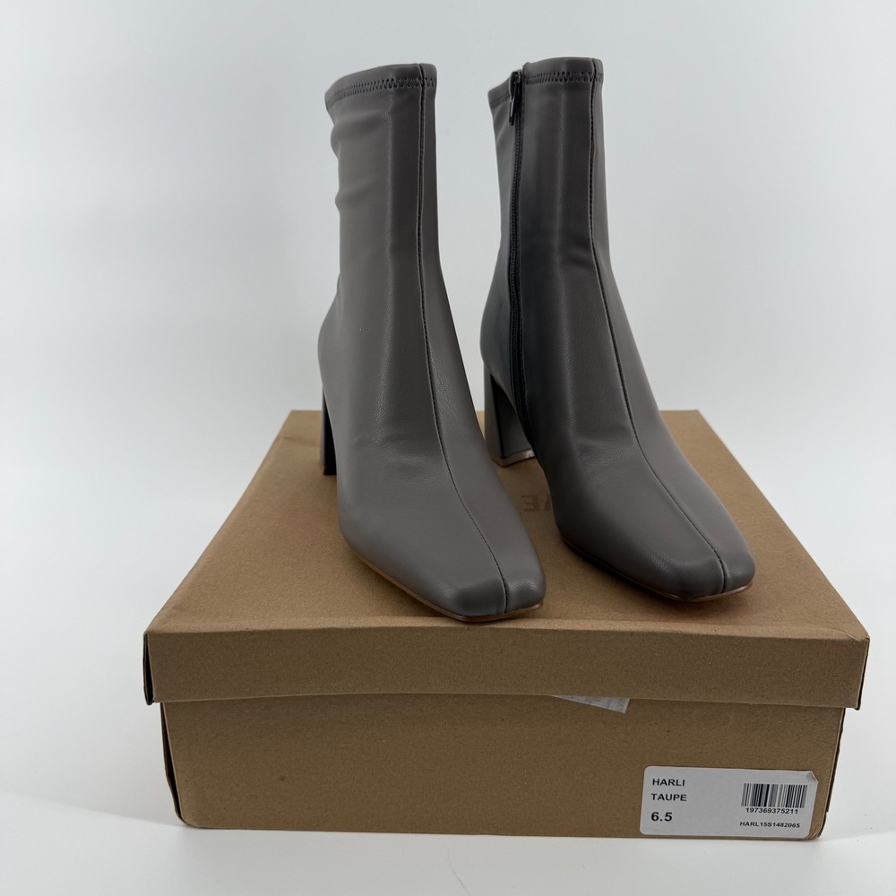 Steve Madden Harli Taupe Ankle Boots Square Toe Block Heel HARL15S1 Womens 6.5